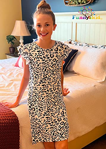 Funnycokid Big Girls Cheetah Nightgowns 3D Sleepwear Size 9-10T Casual Nightdress Summer Nightshirt Black White Festival #TOP3