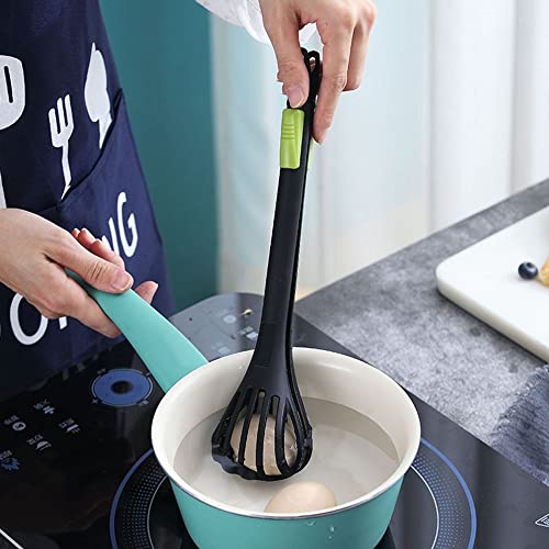 Multifunctional Egg Beater Nylon Food Tongs Manual Egg Whisk Pasta Spaghetti Spoon Kitchen Gadget Mixer Creative Salad Tool(Black) #TOP5