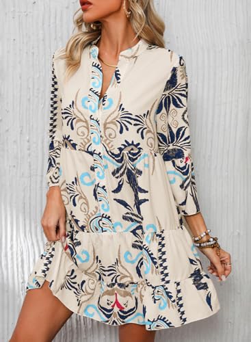 Summer Dresses for Women 2025 Flowy Ruffle 3/4 Sleeve V Neck Tiered Casual Babydoll Boho Beach Mini Dress4