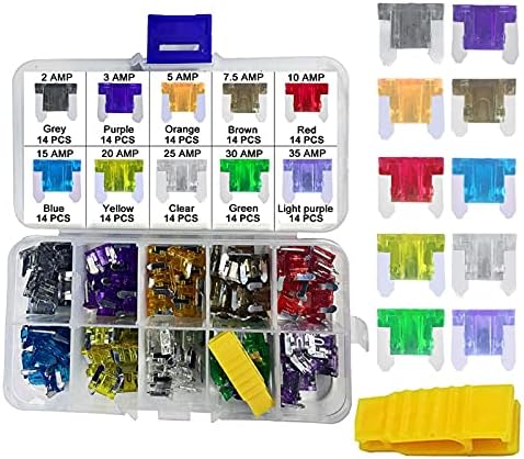 MuHize 140 PCS Low Profile Mini Car Blade Fuses - Truck LP-Mini Fuse Assorted Kit (2 3 5 7.5 10 15 20 25 30 35 AMP) with Puller Tool, Car Boat Truck SUV Automotive RV Fuses Replacement