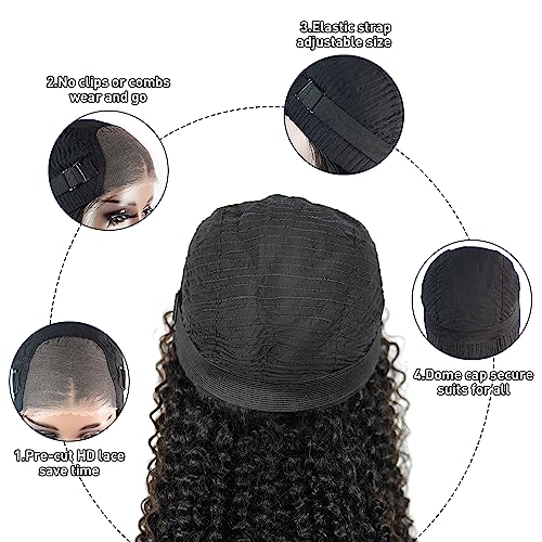 Image of Wear and Go Kinky Curly Glueless Wig Human Hair, 6x4 Pre-Cut HD Lace Front Glueless Wigs Pre-Plucked, Transparent Lace Closure Wigs 200% Density 30 inch