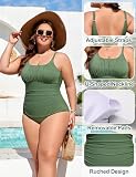 Tuopuda Damski jednoczęściowy strój kąpielowy plus size kostium kąpielowy kontrola brzucha marszczony skromny strój kąpielowy damski wyściełany strój kąpielowy push up stroje kąpielowe L-4XL, ZIELONY,