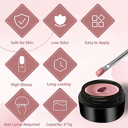 Solid Gel Nail Polish Kit, 6 Colors Nude Cream Pudding Gel Polish Set Uv Soak Off Gel Diy Nail Art Design Manicure Solid Mud Gel Polish Kit Holidays Gift Set For Home And Professional Gift Box #TOP5