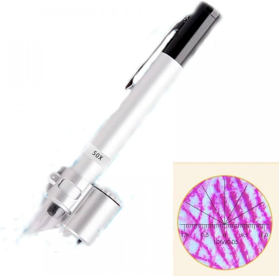 50X Portable Microscope, Pen Type Microscope Pocket LED Magnifier With Scale For Laboratory Home Jewelry Shop