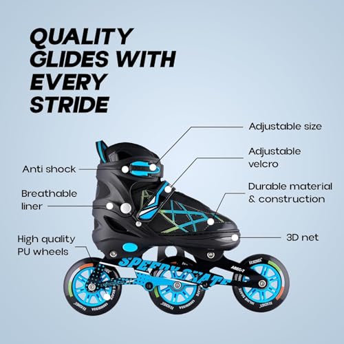 Image of 3 Wheel Inline Skates for Kids | Adjustable PU Wheels, Durable Aluminium Frame & Anti-Shock Support | Comfortable Indoor & Outdoor Skating Shoes