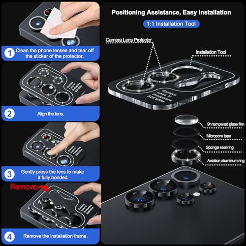 Image of WSKEN for Samsung Galaxy S25 Ultra Camera Lens Protector - Ultra Thin | Case Friendly, 9H Shatterproof Tempered Glass, Anti Scratch Metal Circle, Camera Screen Protector Cover Accessories, Glitter