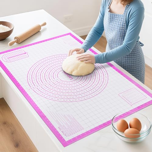 Lazymi Extra Große Backmatte Silikon: Antihafte Teigmatte 91x61cm - Rutschfeste Backunterlage Ausrollmatte für Teig - Teigunterlage mit Messung Silikonbackmatte für Fondant/Pizza/Brot Backen , Violett