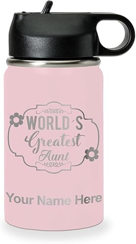 Miniatura 22 de LaserGram Botella de agua personalizada, la tía más grande del mundo, acero inoxidable de doble pared aislada al vacío con popote superior, regalo