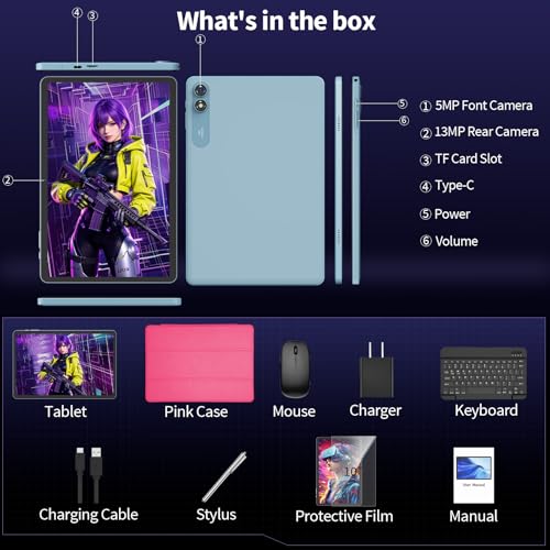 10 inch Tablet with Keyboard, 2026 Gemini AI Android 16 Tablet, 24GB+256GB+2TB Expand, Electronics Tablets with 8-Core, 8000mAh, 5G WiFi, GPS, GMS, 2 in 1 Tablet PC with Case/Mouse/Stylus(Pink Case) - Image 9