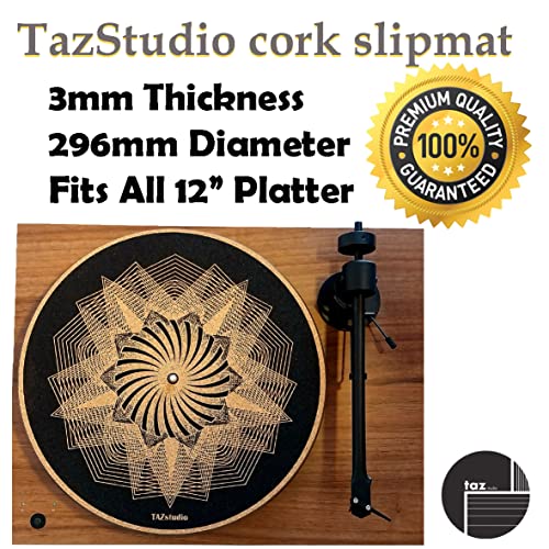 Cork Turntable Mat For Better Sound Support On Vinyl Lp Record Player - Original Geometric Design- Dark Light Cork Slipmat [3Mm Thickness] #TOP2