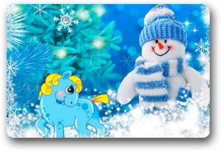 Doormat for Christmas - Lovely Snowman Doll and Cartoon Horse X-mas Decorations Custom Personalized Durable Machine-washable Indoor/outdoor Door Mat 18"(W) x 30"(L) Inch