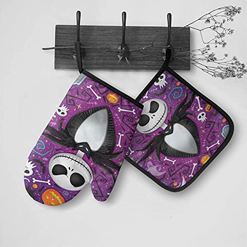Halloween Oven Mitts And Pot Holders Sets Heat Resistant Holiday Decor Oven Gloves With Non-Slip Surface For Reusable For Baking Bbq Cooking #TOP2