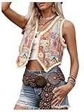 SHENHE Women's Boho Western Vest Open Front Embroidered Sleeveless Vintage Cowgirl Crop Vest Multicolor Large