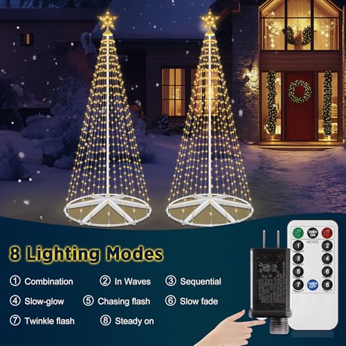 8Ft 442 LEDs Christmas Cone Tree Lights, Outdoor Christmas Tree with 8 Modes Timer Remote, Artificial Christmas Trees for Indoor Outdoor Xmas Decorations,Warm White — view 2