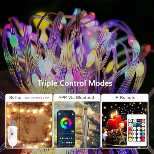 Image of Smart Fairy Lights with USB Powered, Remote, App, USB Control Music Sync Copper Wire 10M 100 LEDs for Perfect for Home Decoration Light, Diwali Navratri Festival, Room Decor (String Light)