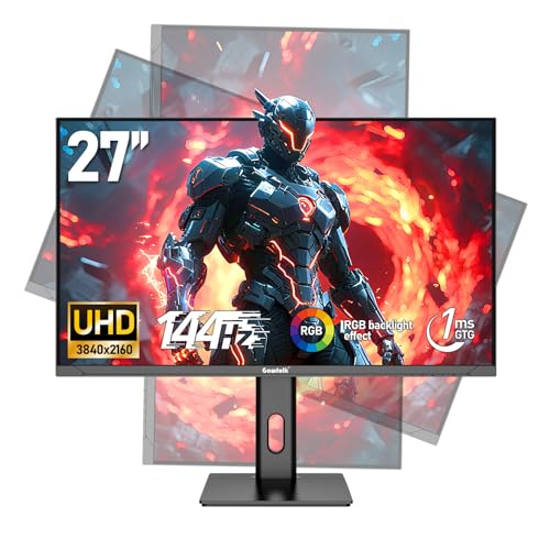 Gawfolk 27" inch Gaming Monitor 4K 144Hz Computer Display Screen UHD(3840x2160P) Fast 1ms(GTG) 100% sRGB FreeSync RGB Backlighting Height/Tilt/Swivel Adjustable