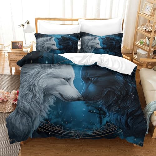 Parure de lit loup 3D confortable housse de couette résistante double