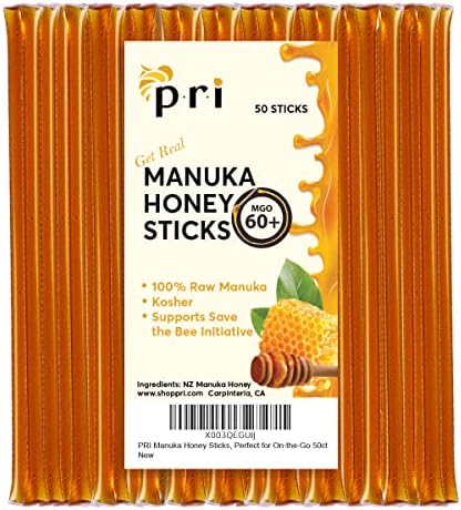 P.R.I Manuka Honey Sticks, Certified MGO 60+ (50 count)