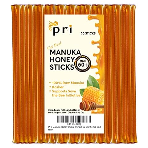 P.R.I Manuka Honey Sticks, Certified MGO 60+, Raw New Zealand Manuka Honey, Perfect for On-the-Go, 50 count Cover