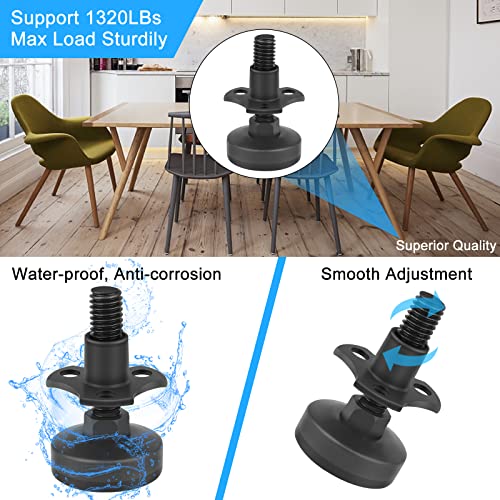 Heavy Duty Furniture Levelers 3/8''-16 Thread W/ T-Nut Kit Furniture Leveling Feet Adjustable Furniture Levelers For Tables,Cabinets,Chairs,Workbench,Sofa And More,Large Base Supports 1320Lbs-4 Packs #TOP5
