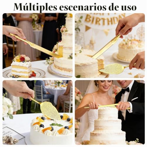 Miniatura 7 de Berglander Juego De Cuchillo Y Servidor Para Pastel De Bodas De Oro, Chapado En Oro De Titanio Con Diseño De Patrón Único Juego De Cortador De Pastel Para Servir, Perfecto Para Bodas, Cumpleaños