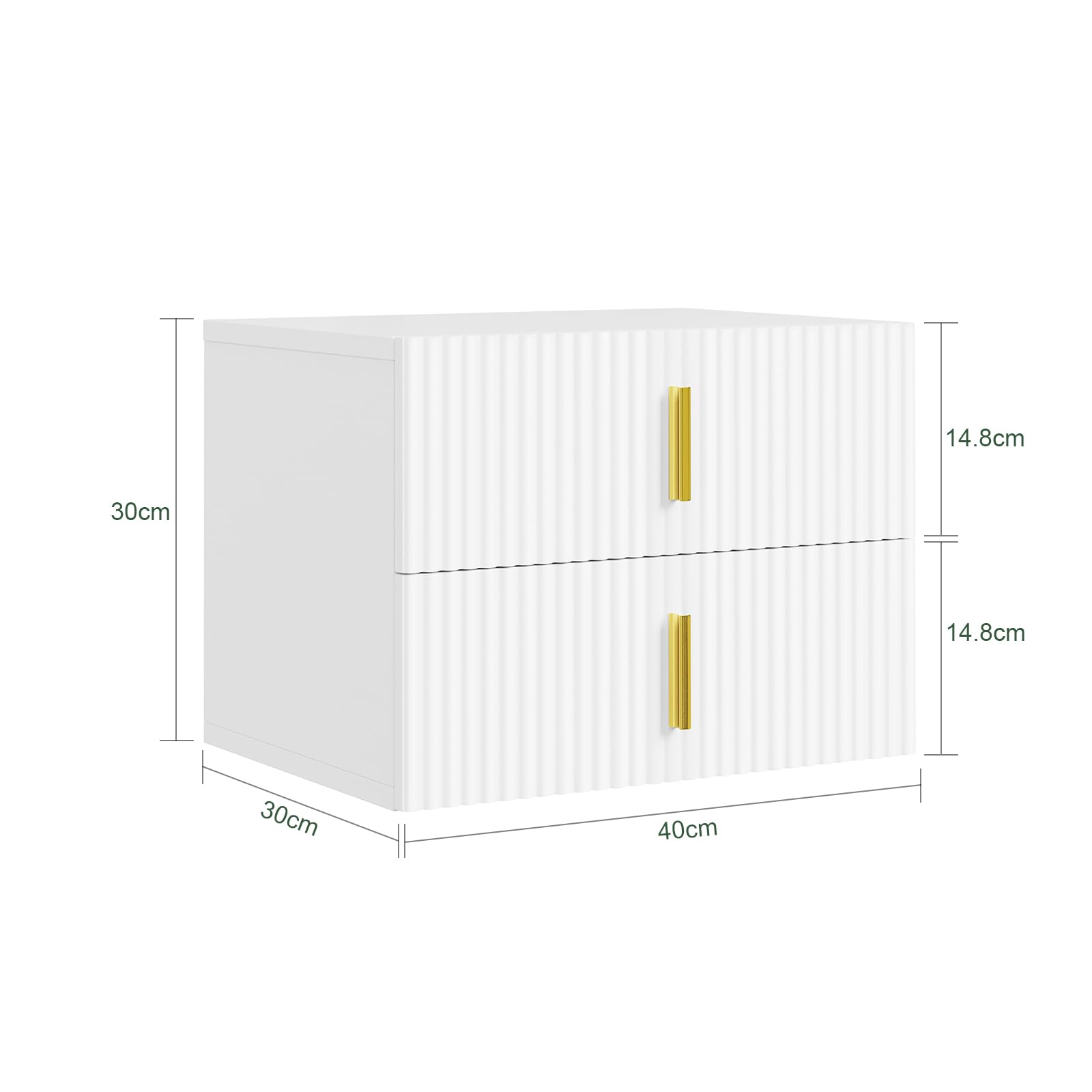 SoBuy comodino sospeso con luce LED a sensore e 2 cassetti, 40x30x30cm | Mensole da muro con fronte ondulato del cassetto, maniglia dorata, PB+MDF, per camera da letto/ingresso, FBT177-E-W