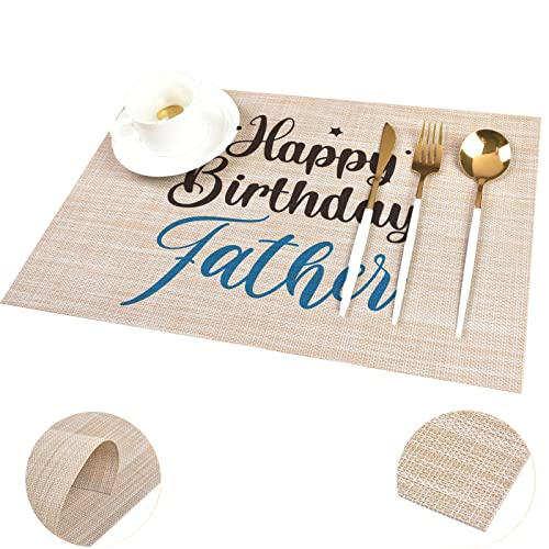 Happy Birthday Father Inspirational Placemats Set Of 4 For Family Farmhouse Home Kitchen Dining Table Decor, Place Mats For Dad Home Banquet Party Holiday Dining Decor, Gifts For Father Birthday #TOP2