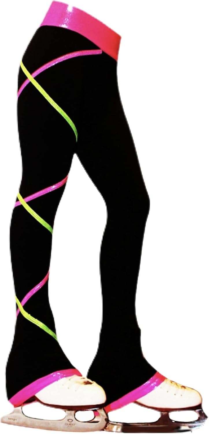 Ice Fire Figure Skating Criss Cross Pants - Pink/Lime : Clothing, Shoes & Jewelry