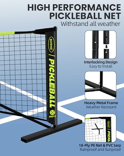 Bltend Pickleball Set - 22FT Regulation Size Portable Net, 4 Pickle Balls, Court Marker, Carry Bag and Tape Measure - Indoor Outdoor Driveway Gifts - Image 3