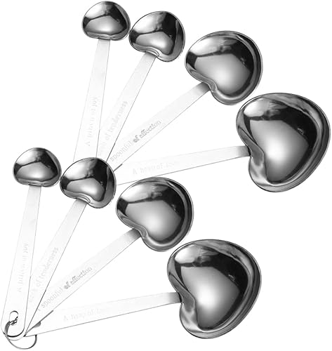 2 juegos de cucharas y tazas de medición de acero inoxidable en forma de corazón para hornear y cocinar herramientas de medición de cocina para
