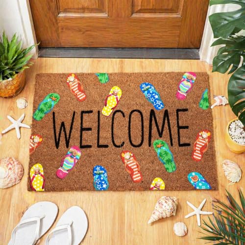 Ceenna Summer Flip Flops Coir Doormat Funny Beach Theme Welcome Mat, Coastal Beach Non Slip Front Porch Door for Entrance Holiday Decor Gift, 16 x 28 Inches by Ceenna - Used condition - US$10.41