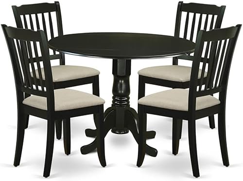 Miniatura 19 de East West Furniture DLDA5-WHI-C - Juego de comedor de 5 piezas que incluye una mesa de comedor redonda con gotas y 4 sillas tapizadas de tela