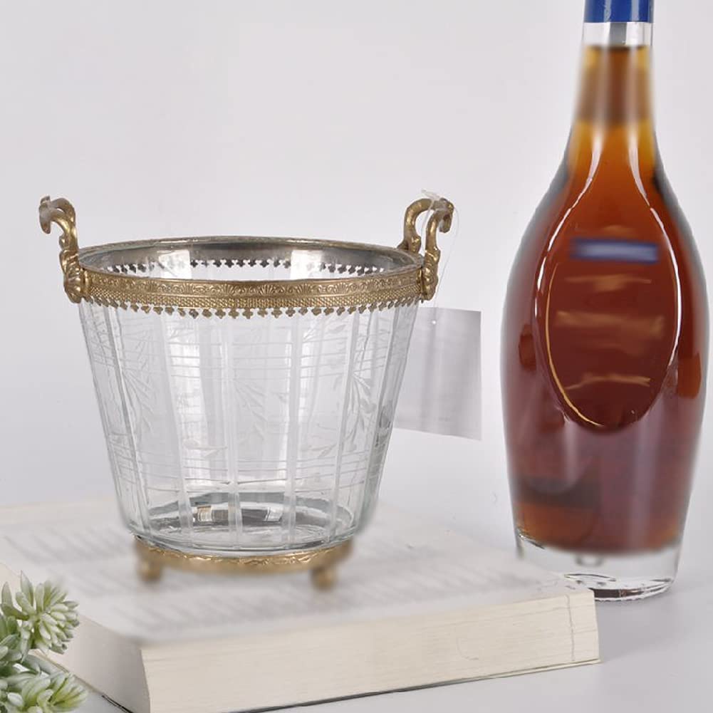 Feste Ed Eventi Secchiello per Champagne per Il Ghiaccio in Vetro Binaurale con Bordo in Ottone retrò per Vino E Birra Famiglie Bar