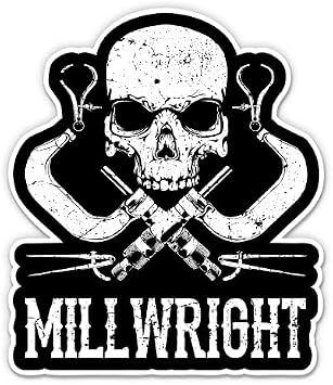 Millwright Skull - 3" Vinyl Sticker - for Car Laptop Water Bottle Phone - Waterproof Decal