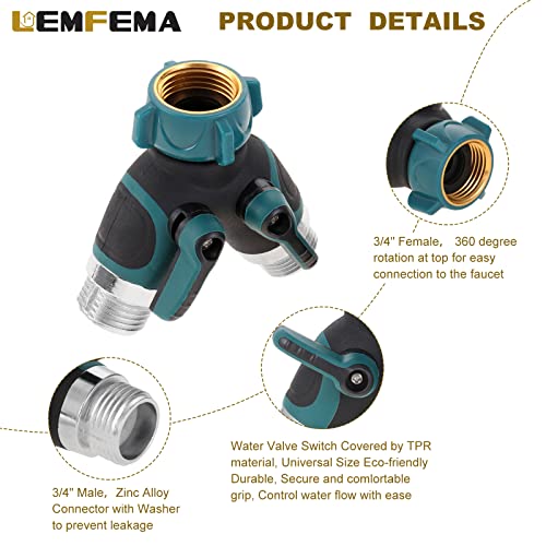 2 Way Garden Hose Splitter, Y Valve Metal Hose Connector, Heavy Duty Hose Splitter, With 3/4" Connector, Comfortable Rubberized Grip, For Garden, Farm Watering Etc(2 Pack) #TOP3