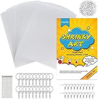 Csyidio 175 Pieces Shrink Plastic Sheet Kit Include 25 Pieces Shrink Plastic Sheets with 150 Pieces Metal Accessories for Kids Creative Craft and Making Earrings, Key Chains