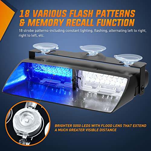Image of Nilight Blue Emergency Strobe Lights Windshield Hazard Warning Safety Flash Light with Suction Cups Super Bright LED for Police Enforcement Firefighters Vehicle Truck