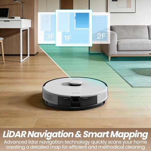 AIRROBO T30+ Robot Vacuum and Mop, 75-Day Self-Emptying, 12,000Pa Suction, Active Intelligent Obstacle Avoidance, Tangle-Free Brush, Carpet Avoidance, LiDAR Navigation, Smart Mapping, White by AIRROBO - Image 7