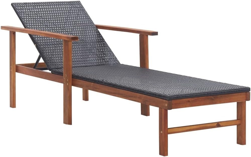 Sun Lounger,Patio Furniture,Outdoor Seating,Lounge Chairs for Outside,Sunbathing Chairs for Adults,for Garden,Backyard,Firepit,Pool,Beach,Deck, Poly Rattan and Solid Acacia Wood Black