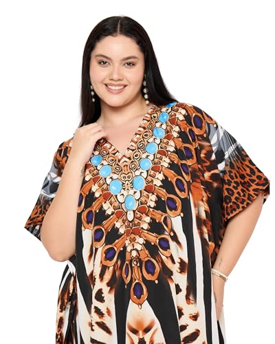 Image of Gypsie Blu Women Plus Size Kaftan Dress Beach Cover Up Maxi Dresses for Women, V-Neck Kimono Sleeve 1X-3X