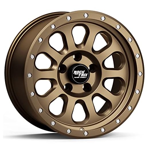 RockTrix RT111 17 inch Wheel Compatible with Jeep Wrangler JK JL 17x9 5x5 Wheels (-12mm Offset, 4.5in Backspace) 5x5 PCD, 71.5mm Bore, Bronze Wheels, Also fits Gladiator JT Rims