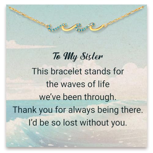 STORYJEWELLERY Sister Gifts, Sister Bracelet, Birthday Gifts for Sisters, Sterling Silver Wave Bracelet, Sisterhood Jewelry