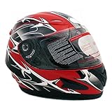 MMG Motorcycle Full Face Helmet DOT Street Legal Extra Visors Comes with Clear Shield and Smoked Shield - Model 21 Red (Large)