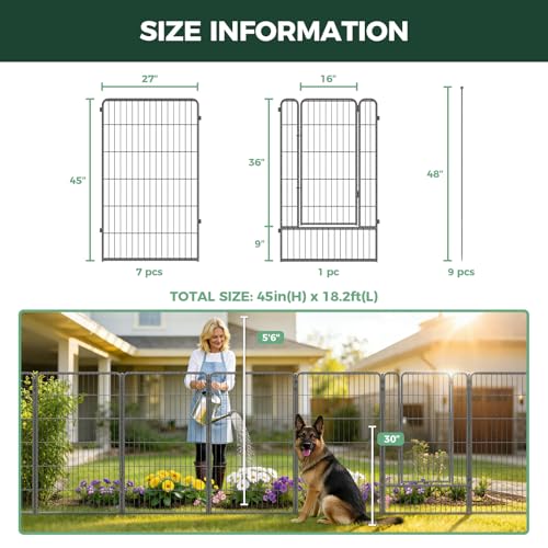 Image of FXW Garden Fence Outdoor for the Yard - 45in(H) x 18.2ft(L) Heavy Duty Metal Animal Barrier for Dog, No Dig Decorative Dog Fence, 8 Panels, Silver