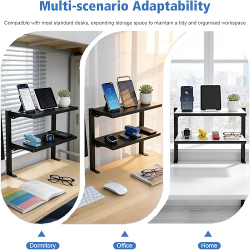 Image of 2-Tier Clamp-On Desk Shelf Organizer, Steel 16 in Shelf, Large | Heavy Duty, Expandable Above /Under Desk Storage Shelves, Desktop Extender Accessories for Office Study Room