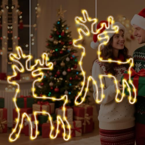 AXVRAV 2 Stück Rentier LED Fensterdeko Weihnachten Batterie, 120 LED...