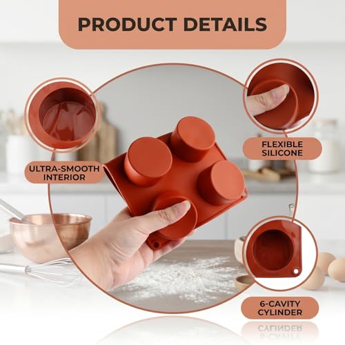Gaomumu 6-Cavity Cylinder Baking Moulds, Silicone Muffin Pan, Food-Grade Silicone Cake Mould for Desserts, Puddings, Chocolate and Homemade Bakes - Image 3