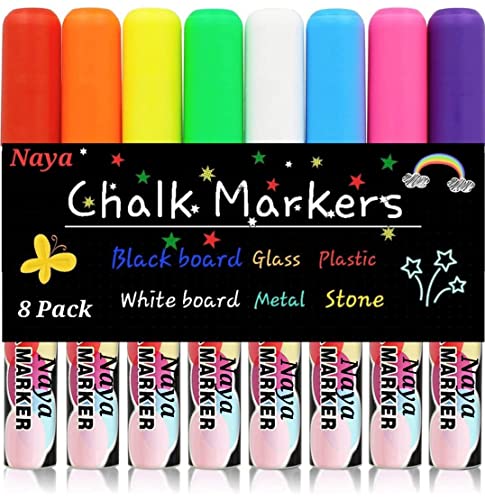 Chalk Marker. Chalk Paint Pens - Washable Markers for Car Window, Mirror, Blackboard, Wine Glass Markers - Wet Wipe Erase Pens for Signs & Chalkboard - Liquid Chalk Marker Set for Black Board - 8 Pack
