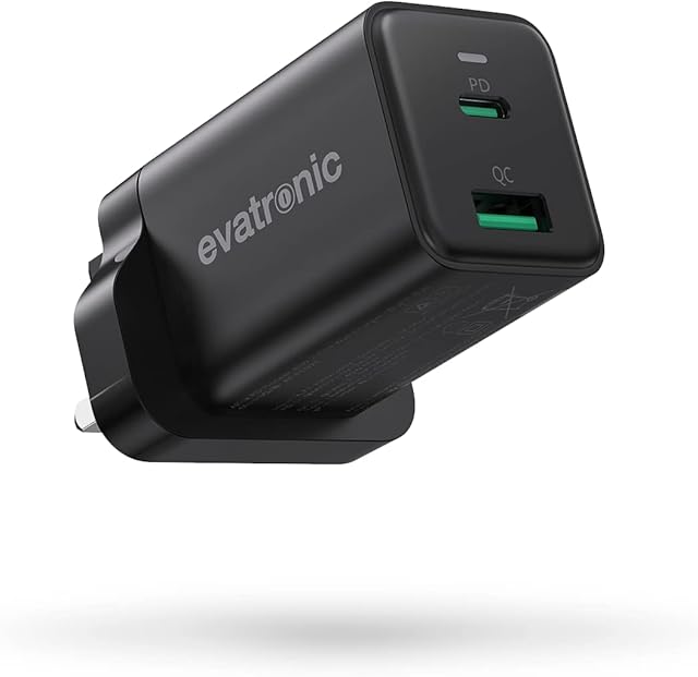 45W USB C Charger Plug, Evatronic 2-Port GaN PD3.0 PPS Type C Fast Wall Power Adapter, Compatible with Macbook Pro/Air, iPhone 14, Galaxy S22/S21, Pixel 6, Dell XPS, Asus Acer Laptop, etc