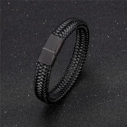 Bracelet homme cuir noir tissé idéal pour le style biker rock - 6